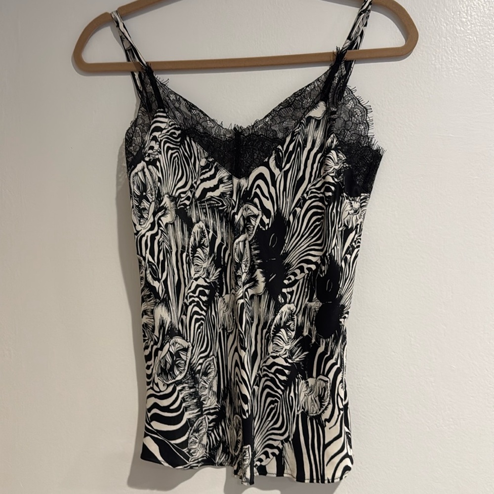 Zebra Print & Black Lace Camisole